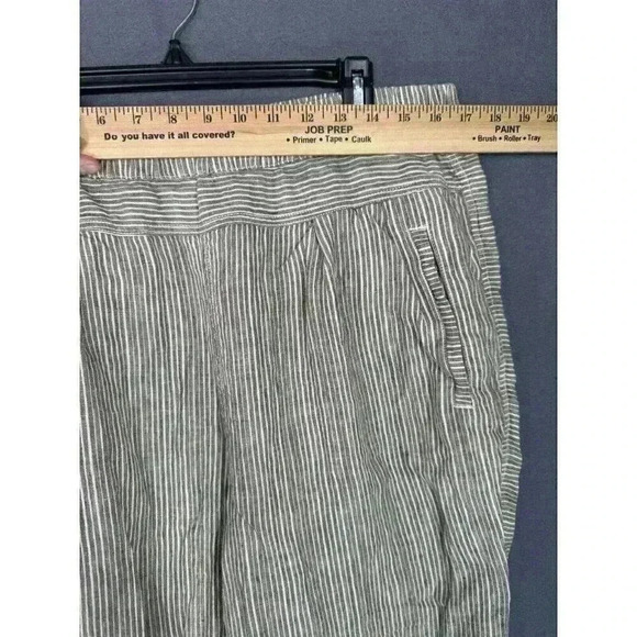 By Anthropologie Pants Womens Large Green Stripe 100% Linen Pull On Ankle Crop - Picture 7 of 10